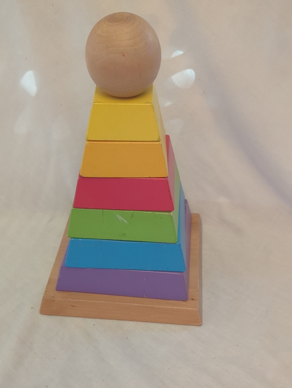 Wooden Rainbow Stacking Pyramid Toy - Multicolor